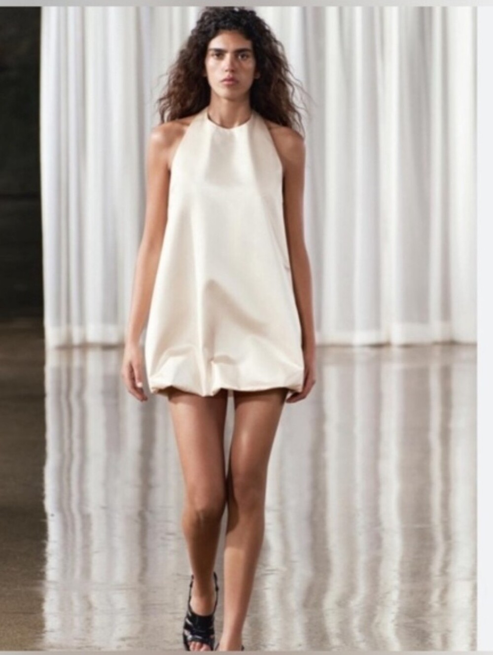 Sz S L Zara ZW Collection Sand Balloon Short Halter Dress